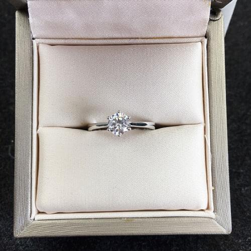 Solid 925 Real Sterling Silver 0.5ct 5mm 6 Prong Moissanite Solarite Ring Lab Grown Diamond Engagement Wedding Ring For Women