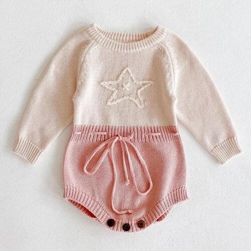Baby Girl Knit Rompers Baby Jumpsuit Baby Clothes Spring Baby Clothes Girls Star Embroider Romper Autumn Long Sleeve Clothing
