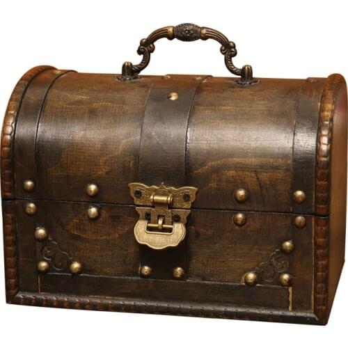 Creative retro solid wood storage box with lock small wooden box multi function storage box