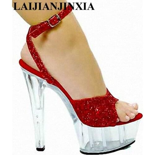 LAIJIANJINXIA New Dancing Shoes Women Summer Sandal 15cm High Heels Peep Toe Sandals Thick the Sole Waterproof Nightclub Shoes