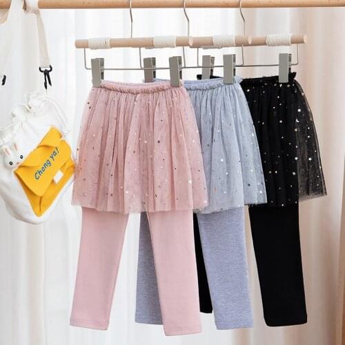 Girls Shining stars Skirt Leggings Autumn Cotton Skirt Pants Baby Girl Mesh Kids Thin Baby Girl Yarn Culottes Legging