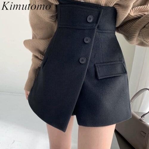 Kimutomo Women Irregular Split Mini Skirts 2021 Spring Autumn Korea Chic Female High Waist Buttons Solid A-line Hakama New