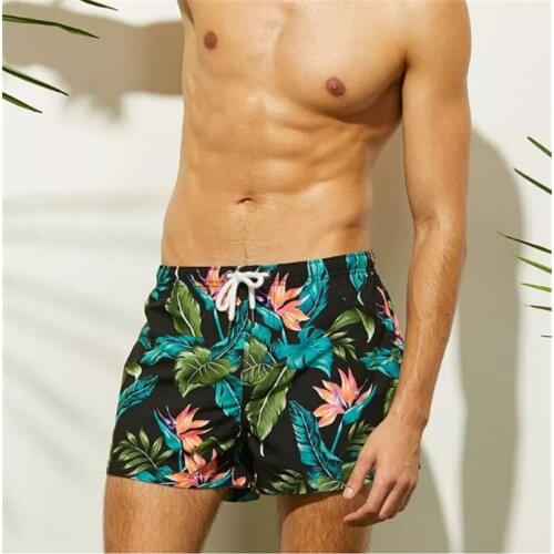 Plus size Quick Dry Flower print Running Shorts Men Swimsuit Man Swimwear Mens Short Stacked Pants Surf Sport Beach Wear Mans