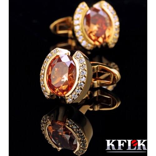 KFLK Jewelry shirt cufflink for men Brand Crystal Cuff link Fashion Luxury Wedding Button Gold-color High Quality guests