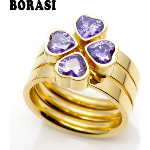 Classic Designer 3 Round Heart Ring Zirconia Paved Engagement Finger Rings Sets For Women Gold Color Crystal Wedding Jewelry