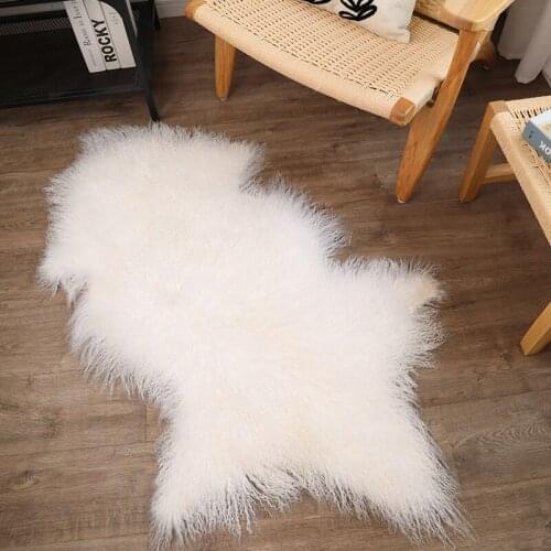 Natural curly Mongolian sheep skin fur rug 1 Pelt genuine Tibet free cut shape sheepskin rug , decoration fur chair mat