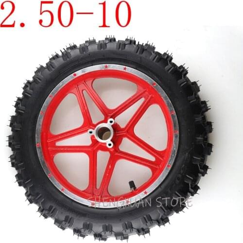 Newest 10inch (10'')Mini Dirt Bike Knobby Tire Wheels 2.50-10 Front or Rear Rims & Tyre Off Road Motocross Mini Motorrad Child