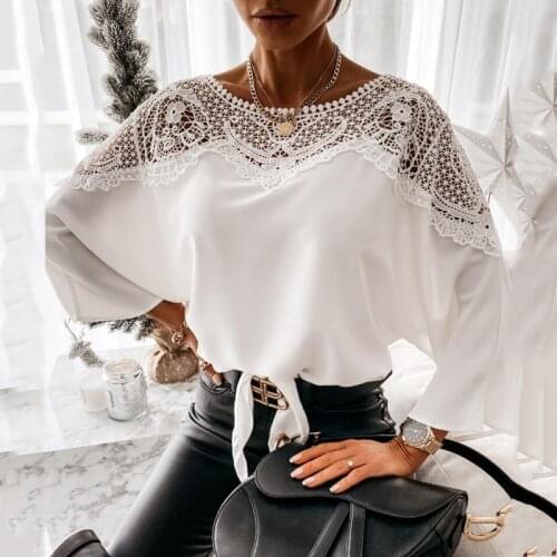 WYWMY 2021 New Crochet Embroidery Lace Blouses Women Autumn Sexy Lace Stitching White Shirts Vintage Plus Size Lady Tops Blusas