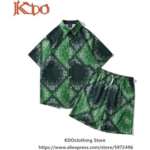 New Arrival Short-sleeved Hawaiian Shirt Mens Set Floral Shirt Suit Shorts Street Style Paisley Pattern Printed Summer Beach XL