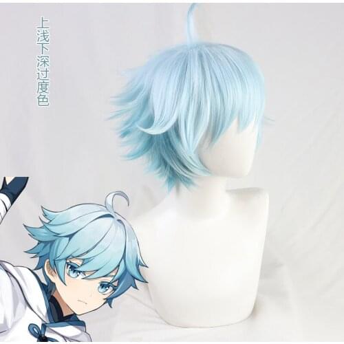 Game Genshin Impact Cosplay Wigs Chongyun Cryo Cosplay Wig Synthetic Wig Blue Short Straight Hairs Cosplay Accessory Comic Anime
