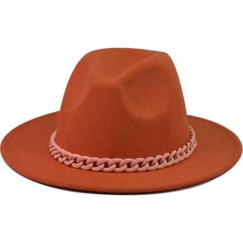 2021 Thickened Parent-Child Four Seasons Orange Chain Woolen Hat Chain Big Brim Felt Hat Flat Top Hat