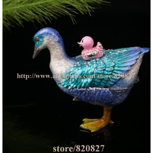 Goose Bejeweled Trinket Enamel Pewter Box Pewter Alloy Hinged Mallard Duck Goose Keepsake Box