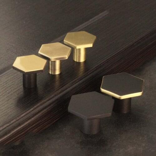 Nordic Simplicity Hexagon Brass Drawer Closet Cabinet Door Single Hole Gold Button Small Pull Drawer Shoe Cabinet Knobs and Pull