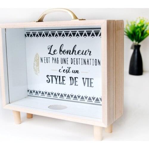 Transparent Storage Jar Wooden Handicraft Decoration Home Children Room Table Furnishings Rectangle Glass Figurines