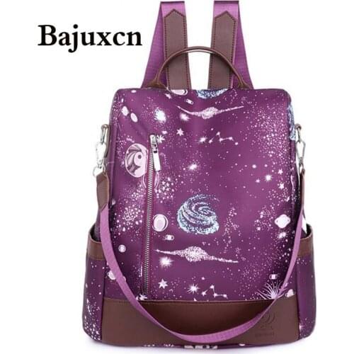 Starry sky pattern backpack waterproof Oxford student school bag large shoulder bag comfortable travel bag purple 2021 winter