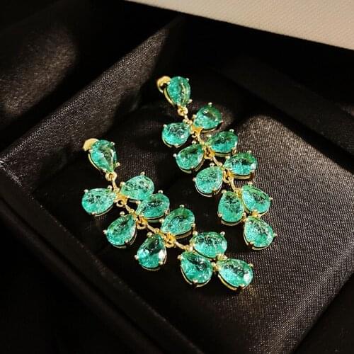 Chic Green Crystal Grape Water Droplets Earrings Women Gold Color Fashion Jewelry Lady Anniversary Accessories KOFSAC