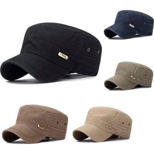 Military Style Flat Hat Fashion Unisex Sports Baseball Cap Shade Solid Color Short Brim With Small Holes Hat