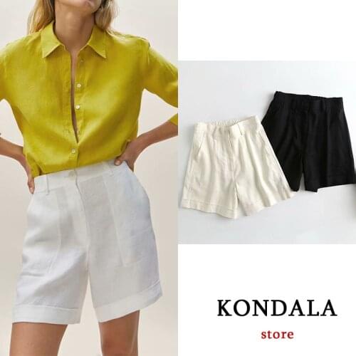 FELIN Za 2021 Office Lady High Waist Shorts Women Wide Leg Button Elegant Short Pants Women Summer Chic Mujer Shorts