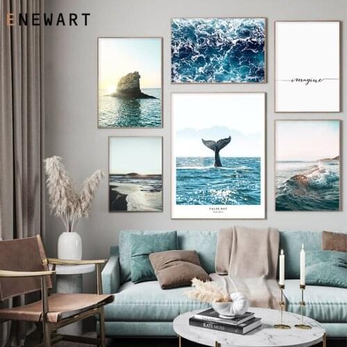Scandinavian Ocean Landscape Canvas Painting Whale Tail Nature Scenery Wall Art Nordic Home Decoration Print Poster Picture