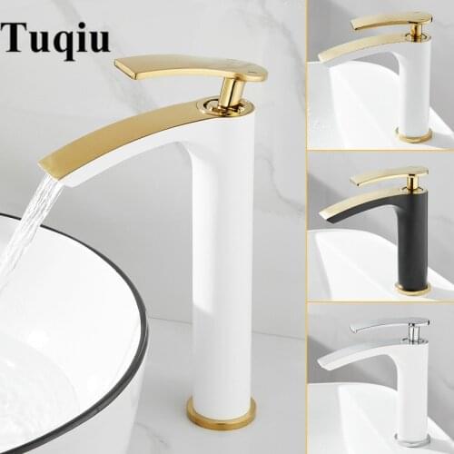 Tuqiu Bathroom Faucet Brass Gold Black Bathroom Basin Faucet Cold And Hot Water Mixer Sink Tap Deck Mounted White & Gold Tap