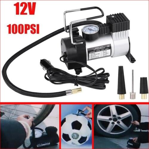 Heavy Duty 12V Portable 100PSI Car Tyre Auto Tire Inflator Pump Air Compressor For Bike Tyres Car Tyres Athletic Balls Inflate