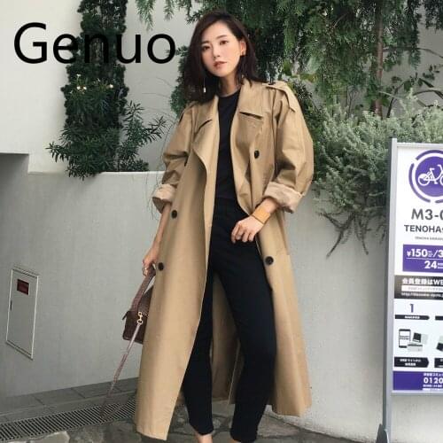 Khaki Trench Coat Casual womens long Outerwear loose clothes for lady with belt spring autumn fashion high quality army green