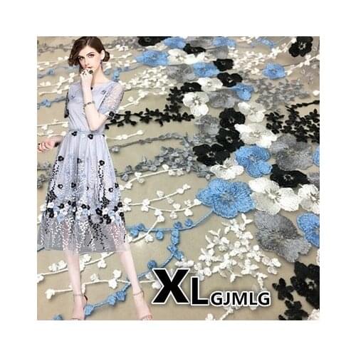 High-end stereo multicolor mesh embroidered lace clothing fabric wedding dress skirt fashion embroidery fabric