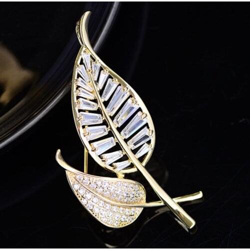 Cubic Zirconia Leaves Broche Fashion Elegant Corsage Wedding Party Suit Pins брошь женская значки 2021 New Luxury Brooches