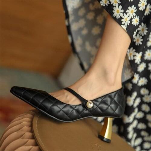 High heels women shoes Mary Jane shoes women retro mid-heel casual pearl single shoes pointed high heels Party Dress Shoes