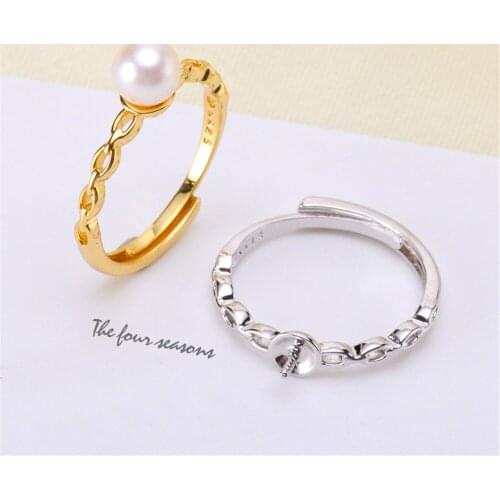 Wholesale Classic 925 Silver Ring Accessories Settings Adjustable Blank Pearl Ring Setting Base For Women Diy Jewelry Making