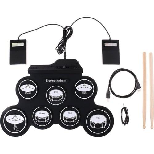 1pcs Portable Foldable Electronic Hand Roll Drum Set Beginner USB Percussion Instrument with Drumsticks