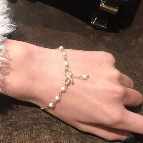 Crystal Pearl Sparkling Bowknot Charming Bracelet for Women Bracelet &Bangle Wedding Birthday Jewelry