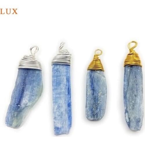 3PCS New Arrivals! Natural Blue Kyanite Pendants Stone Fashion Brass Wire Warpped Golde Silver Pendant For Female Jewelry Making