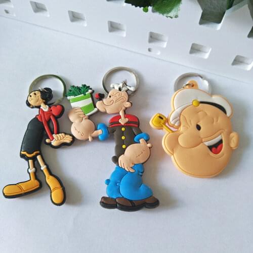 30pcs/Lot Popeyes Popeye pvc plastic calenda keychains key chain key-rings men key charms for bags gift pendant charm leather