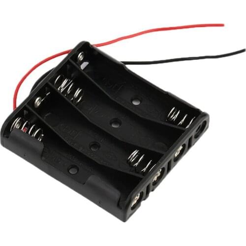 4 x AAA Battery Storage Case Plastic Box Holder with 6'' Cable Lead for 4pcs AAA Batteries for Soldering Connecting Black NEW