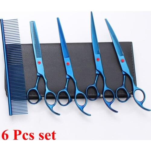 7.0 Pet Dog Scissors Set Stainless Steel Hair Grooming Scissors Animals Cat Hair Cutting Thinning Tools Kit Scissor Curved 3003