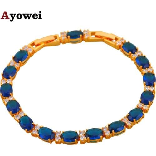 Ayowei Hot Sell In My Store Classic Charm Bracelets Blue Zircon Gold tone Fashion Jewelry TBS1111A for Women