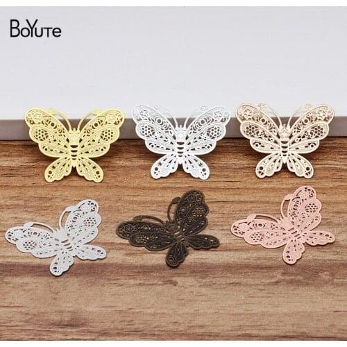 BoYuTe (20 Pieces/Lot) 35*27MM Metal Brass Filigree Butterfly Corroded Sheet Diy Hand Made Jewelry Findings Components