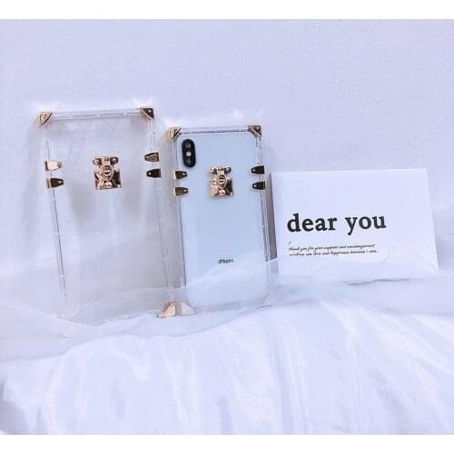 Luxury retro brand metal square transparent soft silicone phone case for iphone 6 7 8 plus X XS MAX XR 12 11 Pro SE clear cover