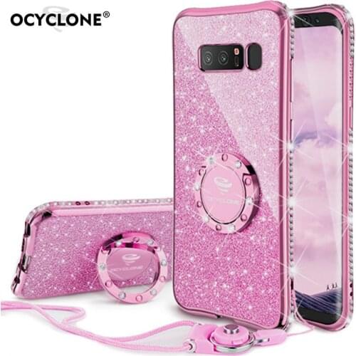 For Samsung Galaxy Note 8 Casing Cover 360 Degree Diamond Ring Kickstand Glitter Diamond painting Bling Soft Cute girl case