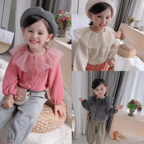 Childrens Clothing 2020 Girls Autumn New Princess Petal Collar Cardigan Solid Color Children coat