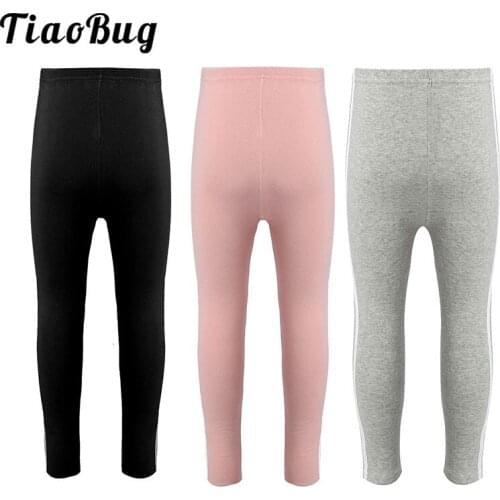 Kids Side Striped Gymnastics Workout Stretchy Leggings Sport Training Pants Girls Ballet Tights Autumn Winter Dancewear Trousers