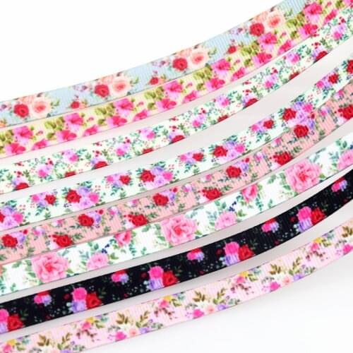 DHK 3/8'' 5yards Floral Rose Flowers printed grosgrain ribbon Accessory hairbow headwear DIY decoration 9mm E1937