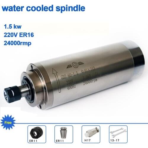 Water Cooled Spindle Motor 1.5KW 80MM 1mm-10mm ER16 24000RPM 220V AC3PH For CNC engraving Carving Router Woodworking Changsheng