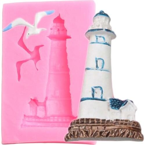 Lighthouse Seagull Cupcake Topper Fondant Mould Cake Border Silicone Mold Cake Decorating Tools Candy Resin Clay Chocolate Molds