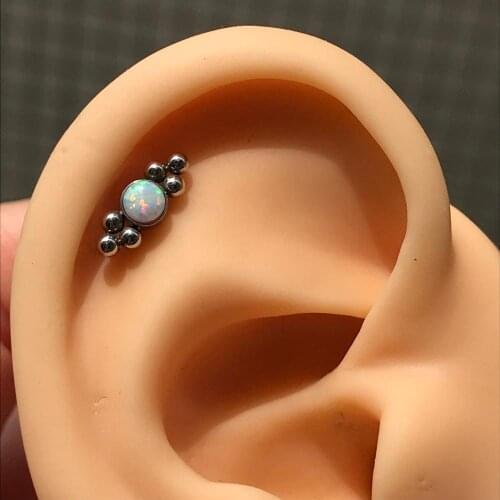 316L surgical steel 16G internal thread Trinity ball opal labret lip ring studs tragus helix conch cartilage piercing earring