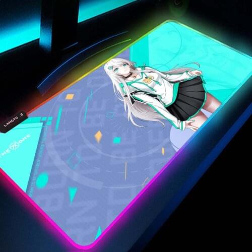 Anime Girl Mouse Pad Blue with Lights Gaming Decor The One Asus Rog Pad Republic of Gamers Play Mats Rgb Led Carpet for Games