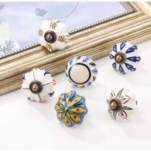 Flower Painted Dresser Kitchen Pulls Ceramic Handles And Knobs Vintage Cupboard Drawer Knob Pull Closet Handles