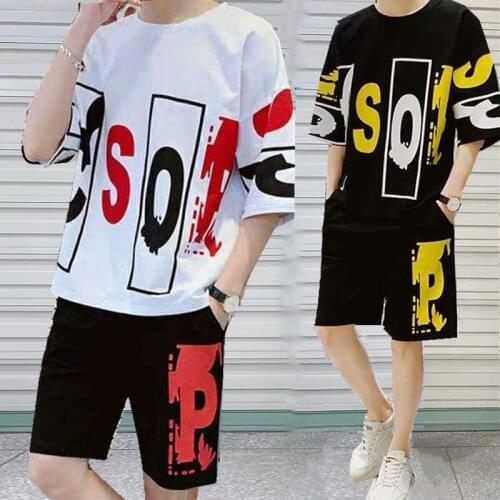 2 piece set clothes for men short-sleeve sweatshirt loose Tops sweatpants mens clothing Korean two pieces jogger sets