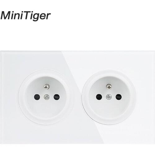 Minitiger 146 French Crystal Tempered Pure Glass Panel 16A Double Wall Power Socket Grounded With Child Protective Lock